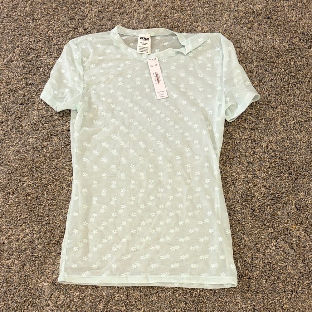 Victoria's Secret Sheer Light Blue Floral Short Sleeve